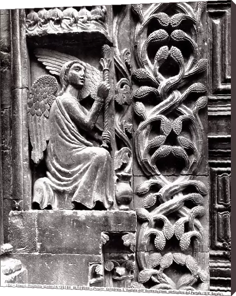 The Archangel Gabriel. Bas-relief located on the left jamb of the portal of the Cathedral of Santa Maria Assunta, in Altamura, Apulia
