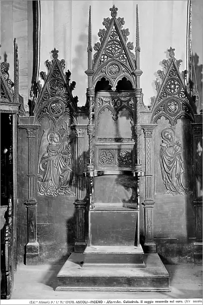 The Bishops chair, detail of the choir-stalls in the Cathedral of Ascoli Piceno; by Giovanni di Matteo, of the son Paolino d'Ascoli and the maestro Grifone