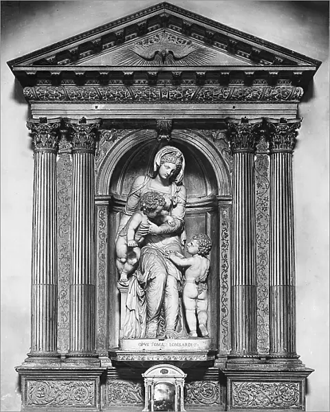 Madonna and Child with the infant St. John; sculptural group by Tommaso Lombardo, in the church of San Sebastiano in Venice