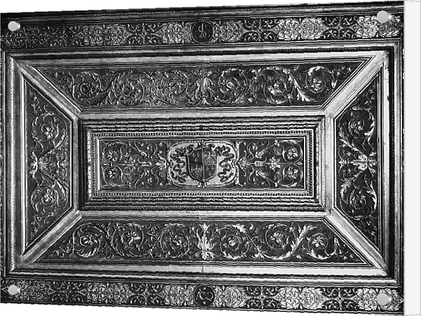 Particular of the ceiling in wood in an apartment in the Ducal Palace in Mantua