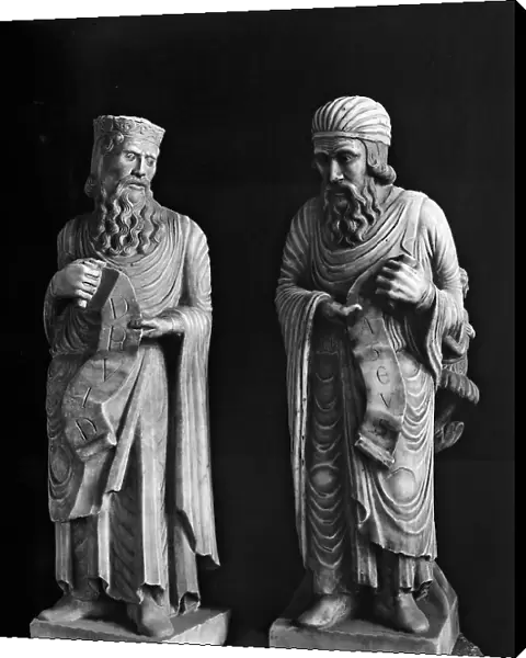 David and Matthew; copies of Romanesque statues of the 1800's conserved in the Church of Saint Peter in Consavia, at Asti