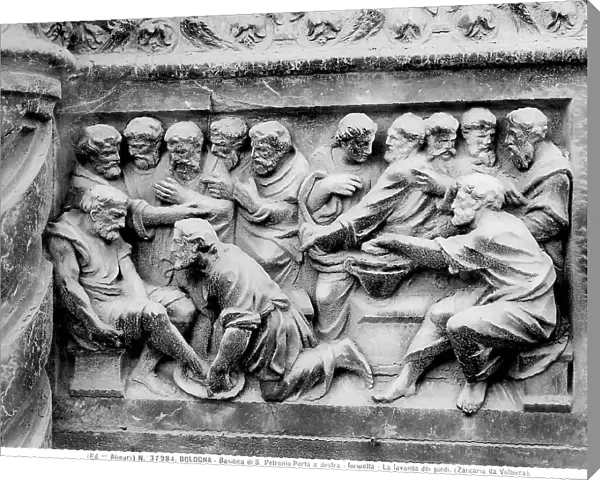 Panel representing the Washing of the Feet, belonging to the architrave of the right portal of the church of S. Petronio in Bologna by Zaccaria da Volterra