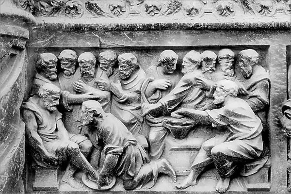Panel representing the Washing of the Feet, belonging to the architrave of the right portal of the church of S. Petronio in Bologna by Zaccaria da Volterra