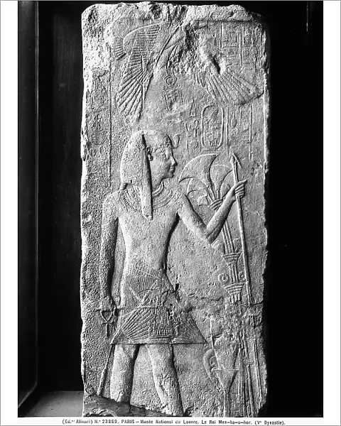 Bas-relief of Pharaoh Menkauhor of the Fifth Dynasty: work preserved in the Louvre Museum, Paris