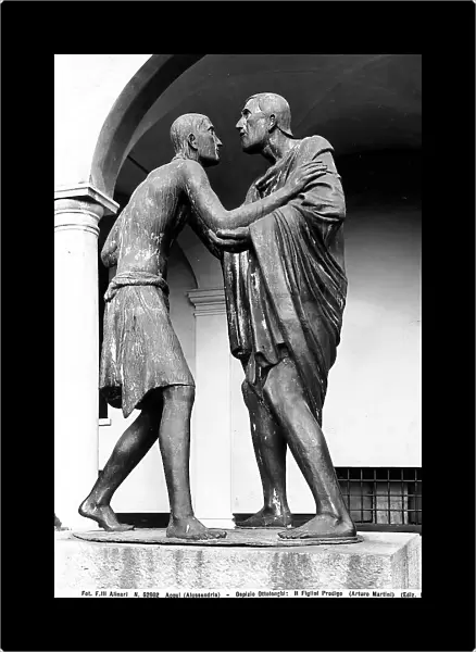 The Prodigal Son. Sculpted group by Arturo Martini, located in the courtyard of the Ospizio Ottolenghi of Acqui Terme, province of Alexandria
