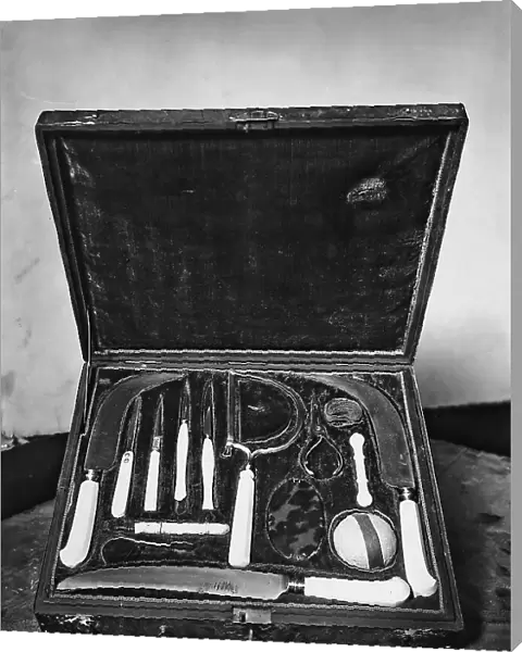 Case with surgical instruments in silver and gold, belonged to the Prof. Cipriani. The object was donated by Pietro Leopoldo, Gran Duke of Tuscany to the Hospital of S. Maria Nuova. Currently it is preserved in the Museum of Science History of Florence. The picture was taken during the Exhibition of Science History in 1929, in Florence