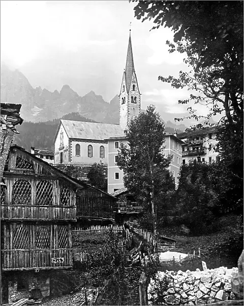 View of mountain town Fusine di Zoldo