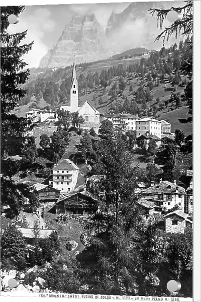 Panorama of the mountain town Fusine di Zoldo