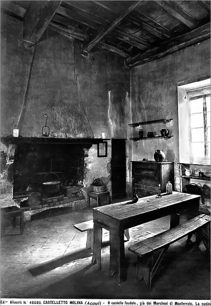 Interior of the kitchen in the Castle of Paleologhi, formerly the Marquis of Monferrato, Castelletto Molina, Acqui, Province of Asti