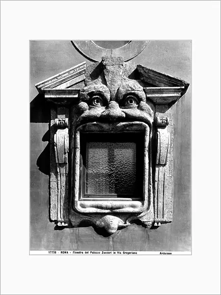 A window in the facade of Palazzo Zuccari, Rome. Sculpted work by Federico Zuccari