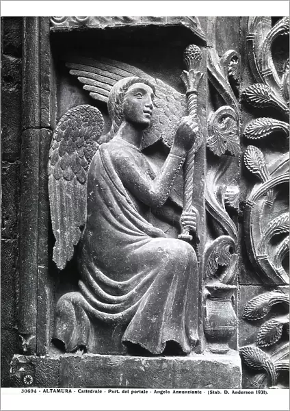 Angel of the Annunciation, detail of the decoration of the portal of the Cathedral of Altamura