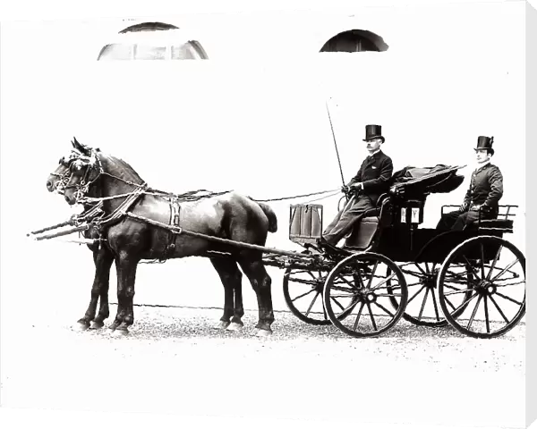 A gentleman and his coachman in a carriage drawn by two horses