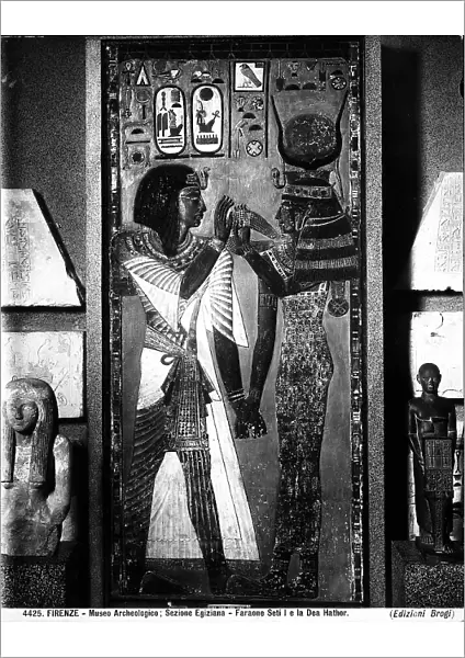 Egyptian bas relief depicting Pharoah Sethi I and the Goddess Hathor, The Archaeological Museum, Florence