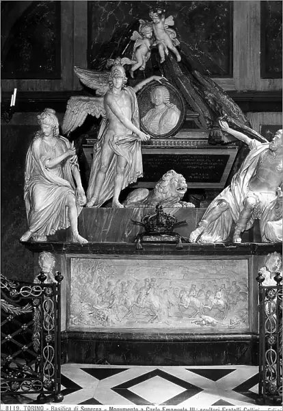 Tomb of Carlo Emanuele II di Savoia, preserved in the Basilica of Superga, Turin. In the bas-relief is portrayed the Battle of Guastalla