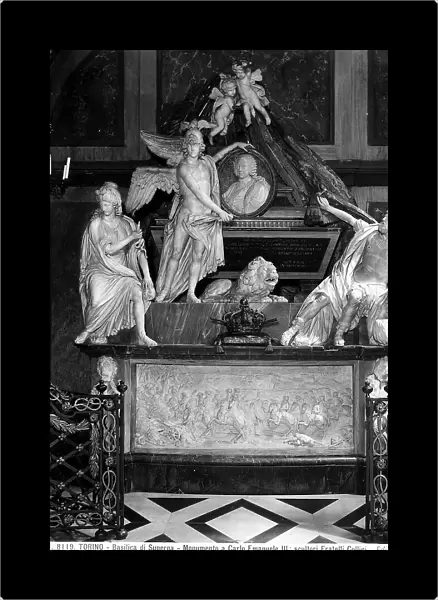 Tomb of Carlo Emanuele II di Savoia, preserved in the Basilica of Superga, Turin. In the bas-relief is portrayed the Battle of Guastalla