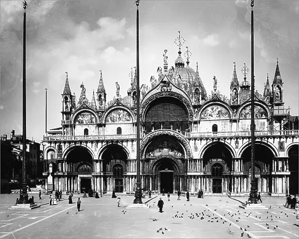 View of the facade of Saint Mark's Cathedral in Venice