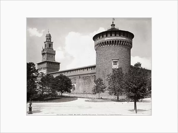 Castello Sforzesco with the East Tower and the Umberto I Tower called Filarete, Milan