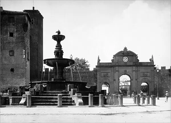 The Florentine Gate in Viterbo, in front of which stands the large fountain called the Fortress Fountain