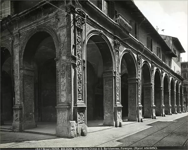 The portico on the left side of Saint Bartholomew's Church in Bologna, by Andrea da Formigine