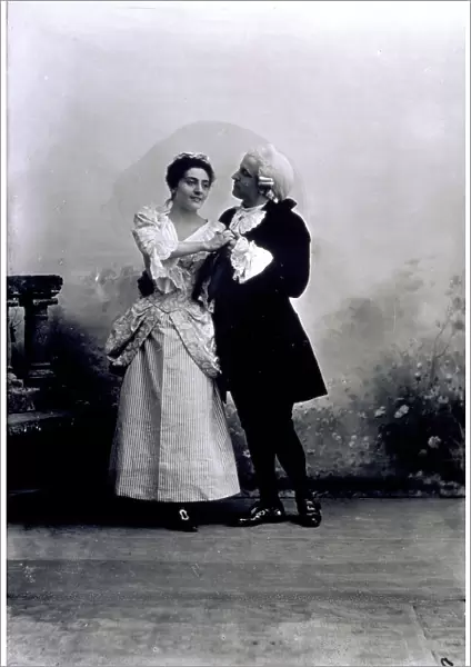 Portrait of the two lyrical singers Gemma Bellincioni and Garbin during a scene of the opera Manon