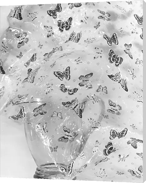 Glass and paper jug with butterfly designs