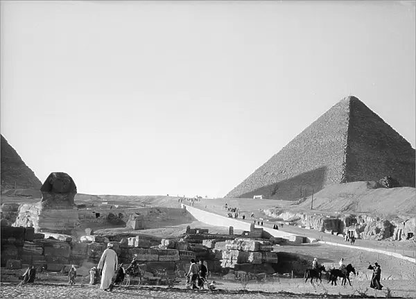 View of the Egyptian necropolis of Giza and the Sphinx and the Pyramid of Khafre