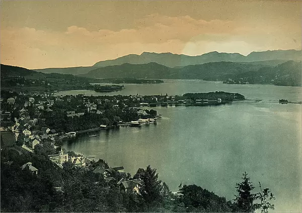 Panoramic view of Portschach on lake Worther, in Austria
