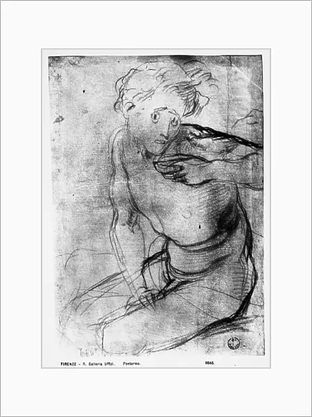 Seated naked man. Drawing by Pontormo preserved in the Room of Drawings and Prints in the Gallery of the Uffizi