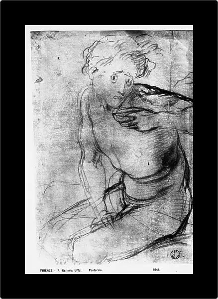 Seated naked man. Drawing by Pontormo preserved in the Room of Drawings and Prints in the Gallery of the Uffizi