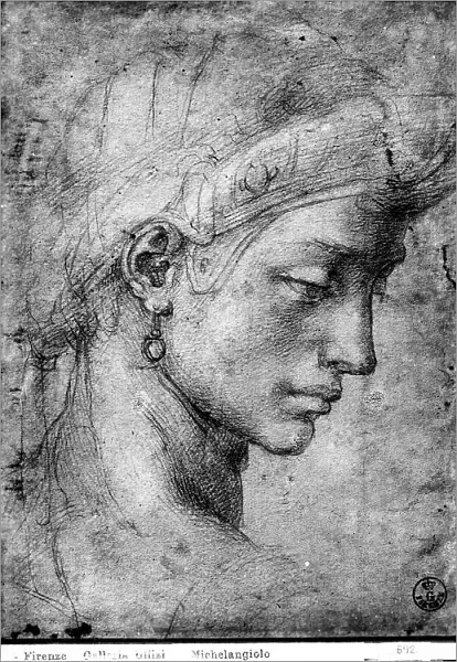 Female head with earring, drawing by Michelangelo, The Ashomolean Museum of Art and Archaeology, Oxford