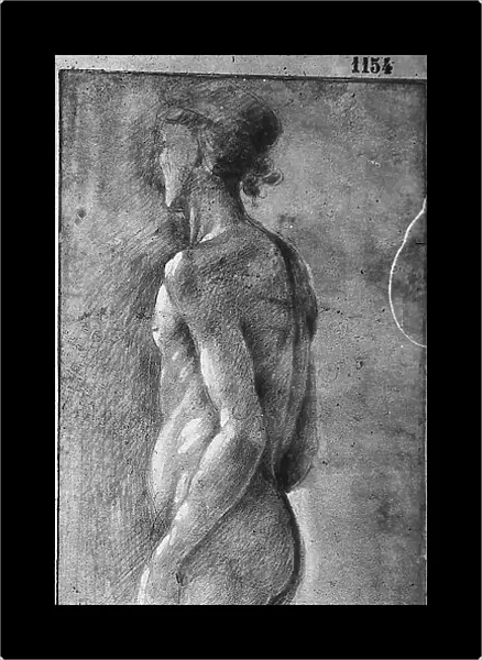 Male nude. Drawing by Sandro Botticelli, in the Gabinetto dei Disegni e delle Stampe, at the Uffizi Gallery in Florence