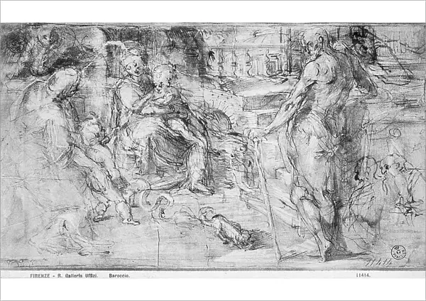 Madonna and Child, St. Anne (?) and the infant St. John the Baptist. Drawing by Federico Barocci, in the Gabinetto dei Disegni e delle Stampe, at the Uffizi Gallery in Florence