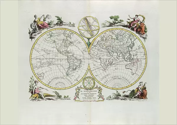 World Map and a general description of the globe, engraving by G. Zuliani taken from Tome I of the 'Newest Atlas' published in Venice in 1774 by Antonio Zatta, Private Collection
