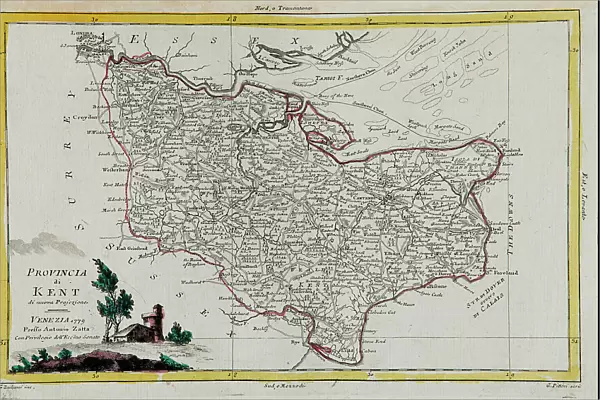 Province of Kent, engraving by G. Zuliani taken from Tome I of the 'Newest Atlas' published in Venice in 1779 by Antonio Zatta, Private Collection