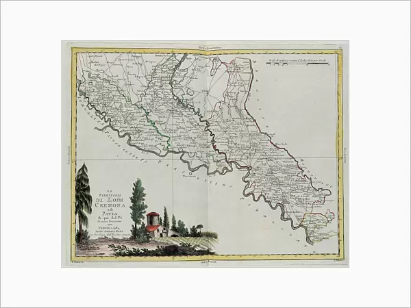 Territories of Lodi, Cremona and Pavia on this side of the Po River, engraving by G. Zuliani taken from Tome II of the 'Newest Atlas' published in Venice in 1784 by Antonio Zatta, Private Collection
