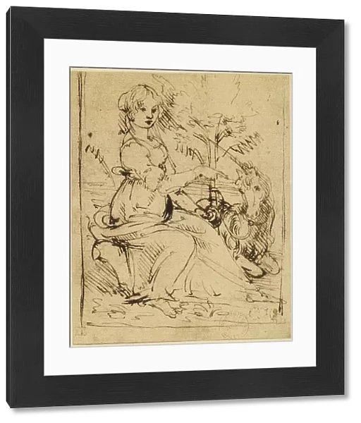 Allegory of Modesty; pen drawing on white paper by Leonardo da Vinci