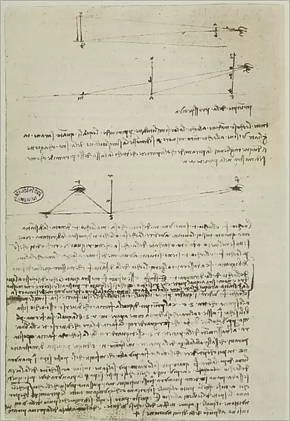 Study of the principles of the perspective: work of Leonardo da Vinci belonging to the Manuscript A (2172), c.36v, preserved at the Institute of France in Paris