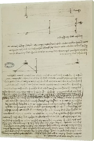 Study of the principles of the perspective: work of Leonardo da Vinci belonging to the Manuscript A (2172), c.36v, preserved at the Institute of France in Paris