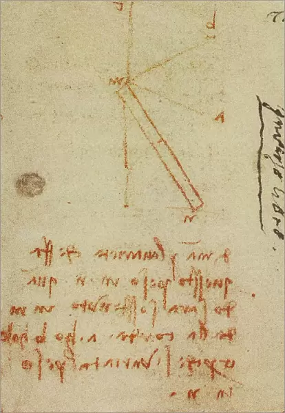 Study on physics, writings from the Codex Forster II, c.7v, by Leonardo da Vinci, housed in the Victoria and Albert Museum, London