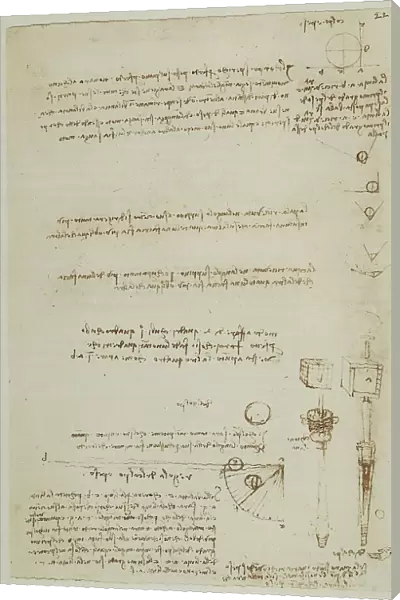 Study on the movement of the objects: work of Leonardo da Vinci belonging to the Code A (2172), c.22r, preserved at the Institute of France in Paris