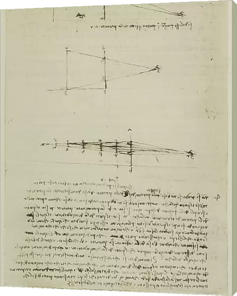Study of perspective: work of Leonardo da Vinci belonging to the Manuscript A (2172), c.37r, preserved at the Institute of France in Paris