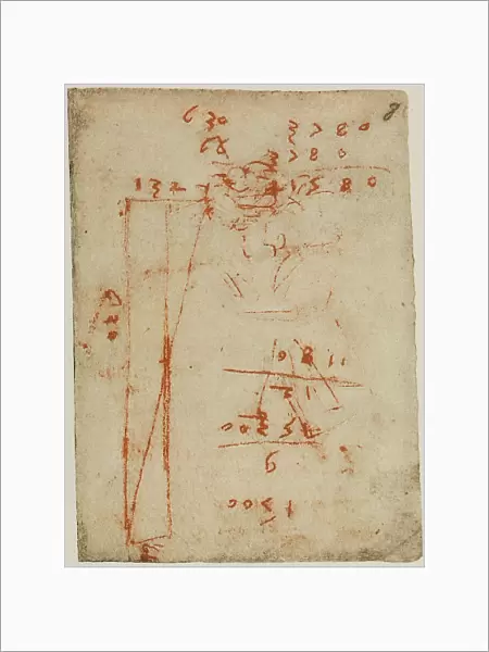 Mathematic calculations, writings from the Codex Forster II, c.1v, by Leonardo da Vinci, housed in the Victoria and Albert Museum, London