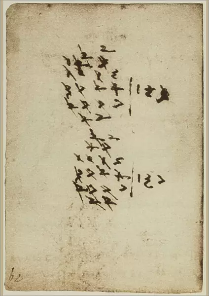 Two mathematical calculations, writings from the Codex Forster II, c.2v, by Leonardo da Vinci, housed in the Victoria and Albert Museum, London