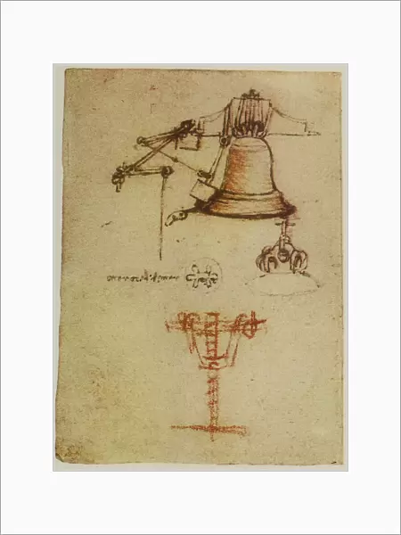 Design for making a bronze bell, drawing from the Codex Forster II, c.10v, by Leonardo da Vinci, housed in the Victoria and Albert Museum, London