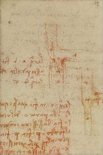 Study on river flow, writings from the Codex Forster III, c.33r, by Leonardo da Vinci, housed in the Victoria and Albert Museum, London