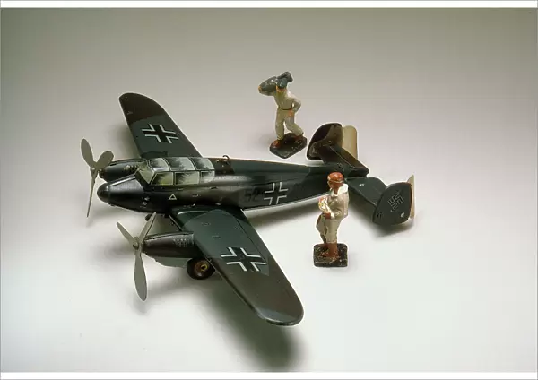 Toy German fighter plane with pilot and second pilot made in Germany in the 1930s