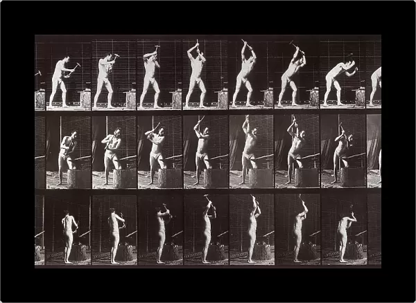 'Animal Locomotion' (plate 378): sequence with a half-naked man with an anvil and hammer