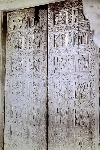 The wooden door from the Church of San Pietro in Alba Fucens, housed in the National Museum of Abruzzo in L'Aquila