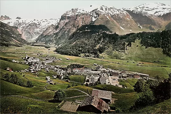 View of the village of Engelberg at the foot of Mount Titlis, Switzerland