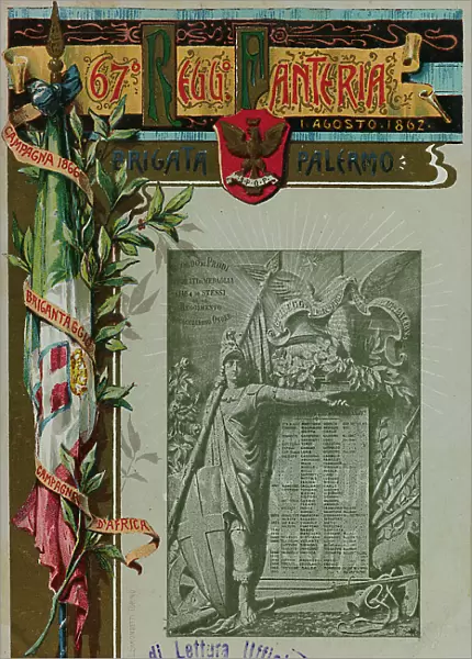 Postcard commemorating the 67 Infantry Regiment Brigade Palermo